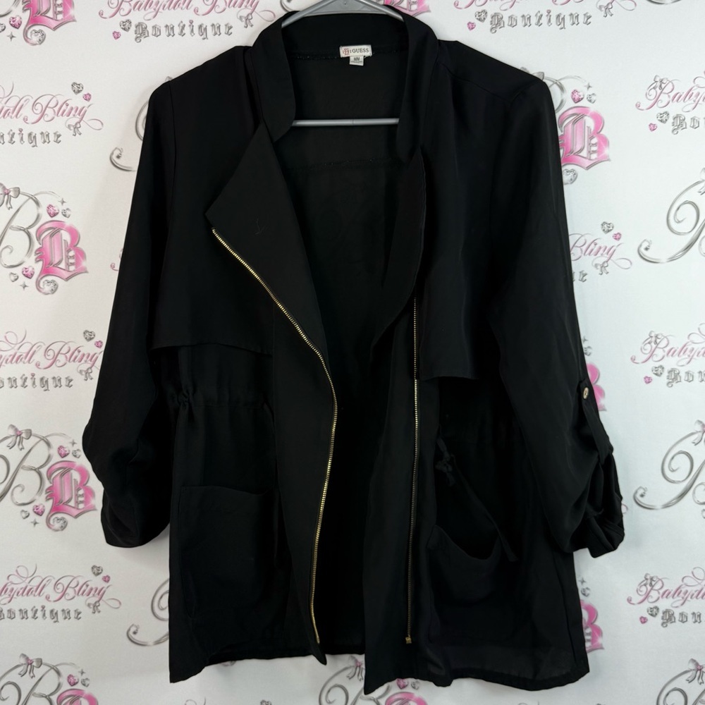 Guess jacket cardigan zip up gold hardware Women's Black lightweight Coat
